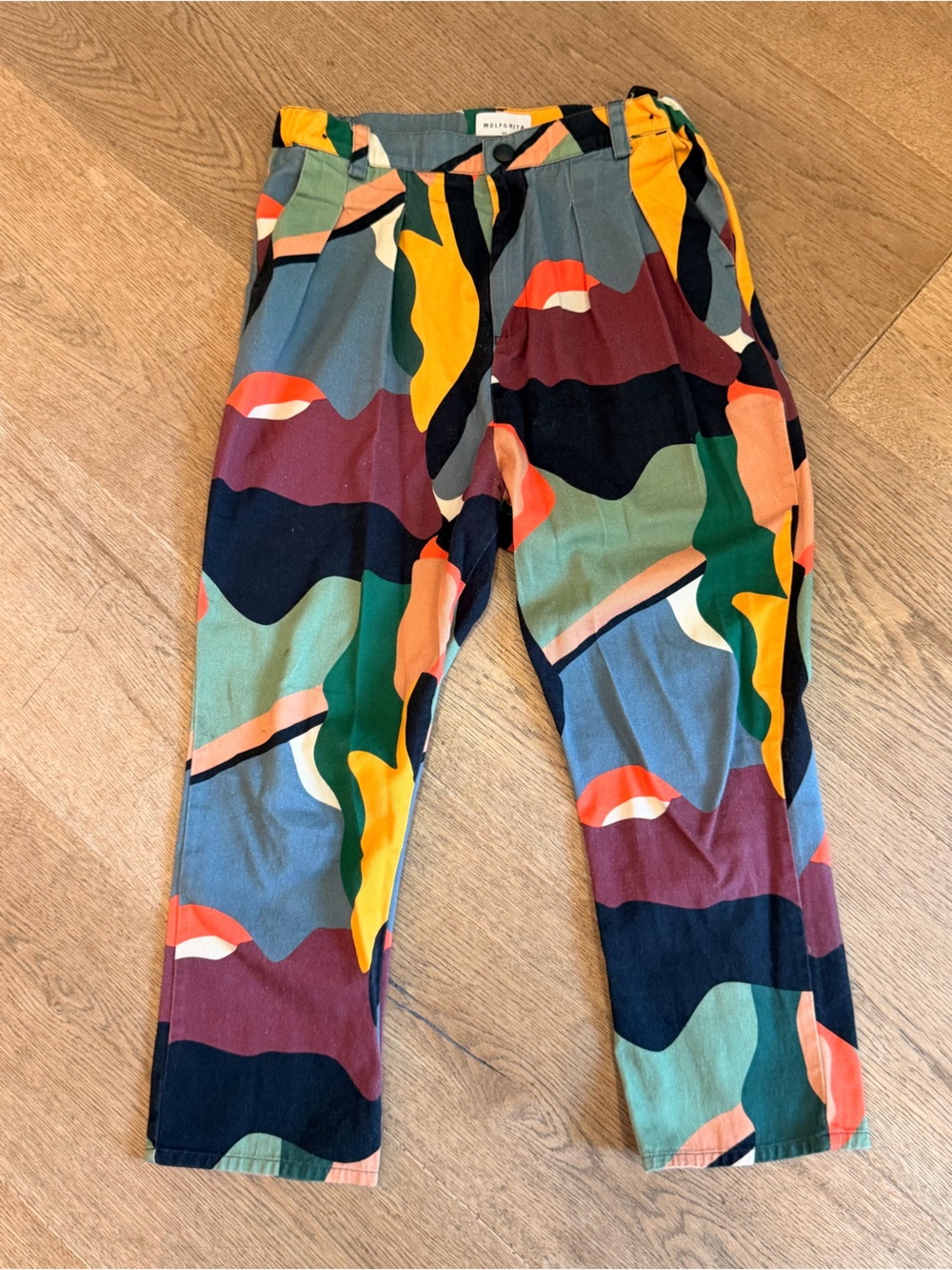 Multicolor Abstract Print Kids Pleated Pants